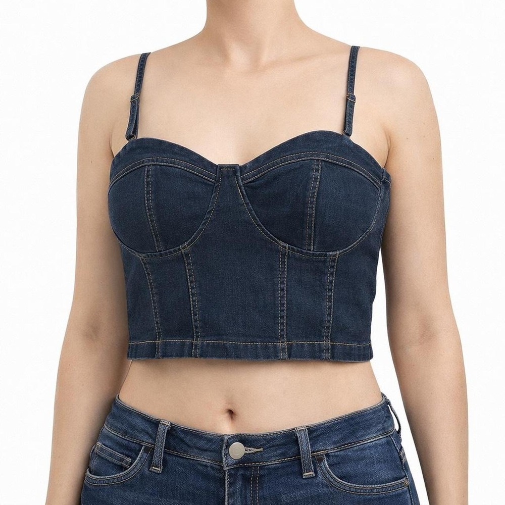 Thrill Jeans  Women juniors cami Denim Cropped top adjustable straps  size M